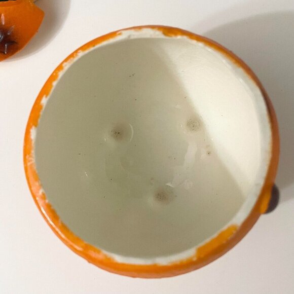 Vintage Orange Anthropomorphic Smiling Fruit Ceramic Sugar Bowl Googly Eyes - Picture 11 of 16